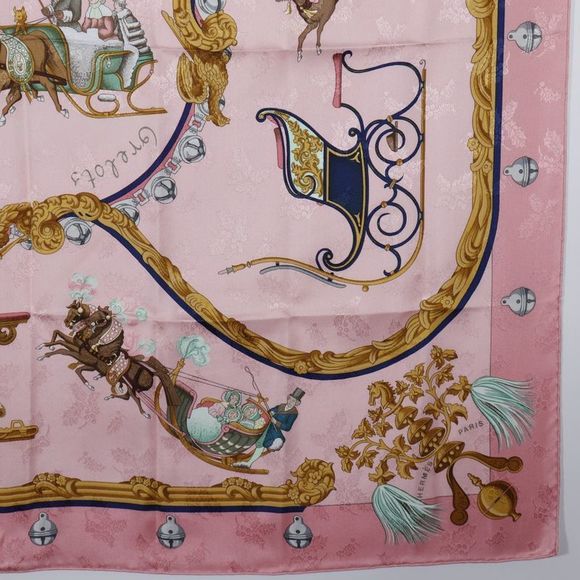 Hermes Carré 90 Plumes Et Grelots Plumes And Bells Silk Pink Women's Scarf - Picture 5 of 8